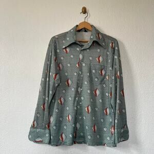 Beautiful vintage donegal geometric mod button-down shirt 21x27”